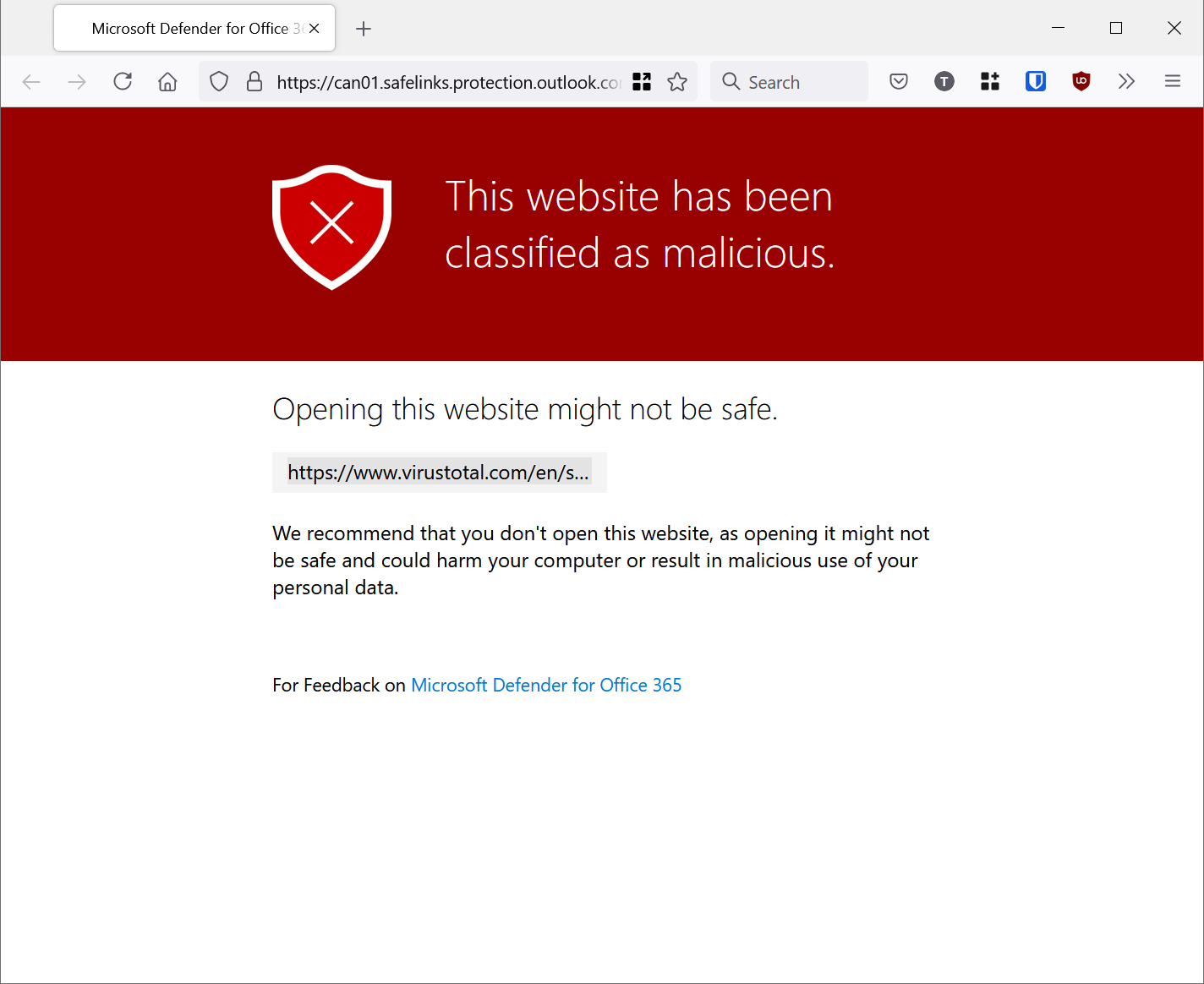 Microsoft classifying Virustotal as malicious