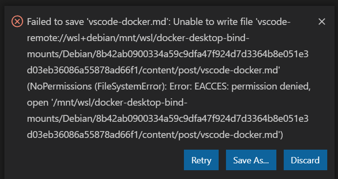 VSCode complaining about file saving